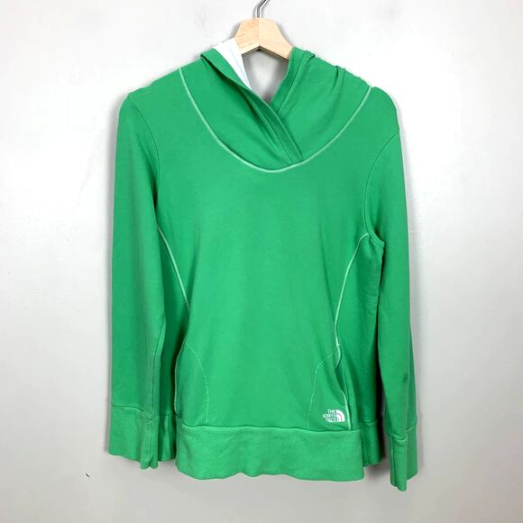 North Face Green Hoodie Pullover Sweatshirt Shawl Neck M Medium Kangaroo Pocket - Picture 1 of 10